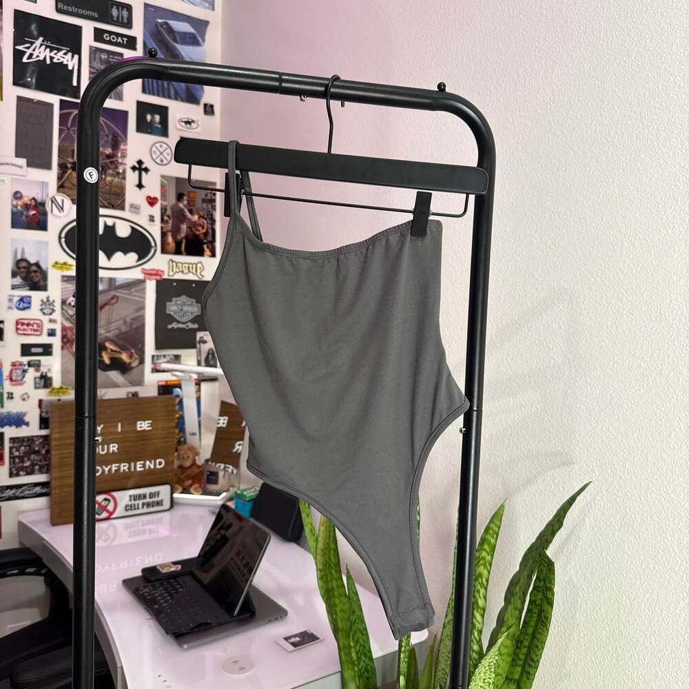 Unbranded Grey One-Shoulder Bodysuit Small